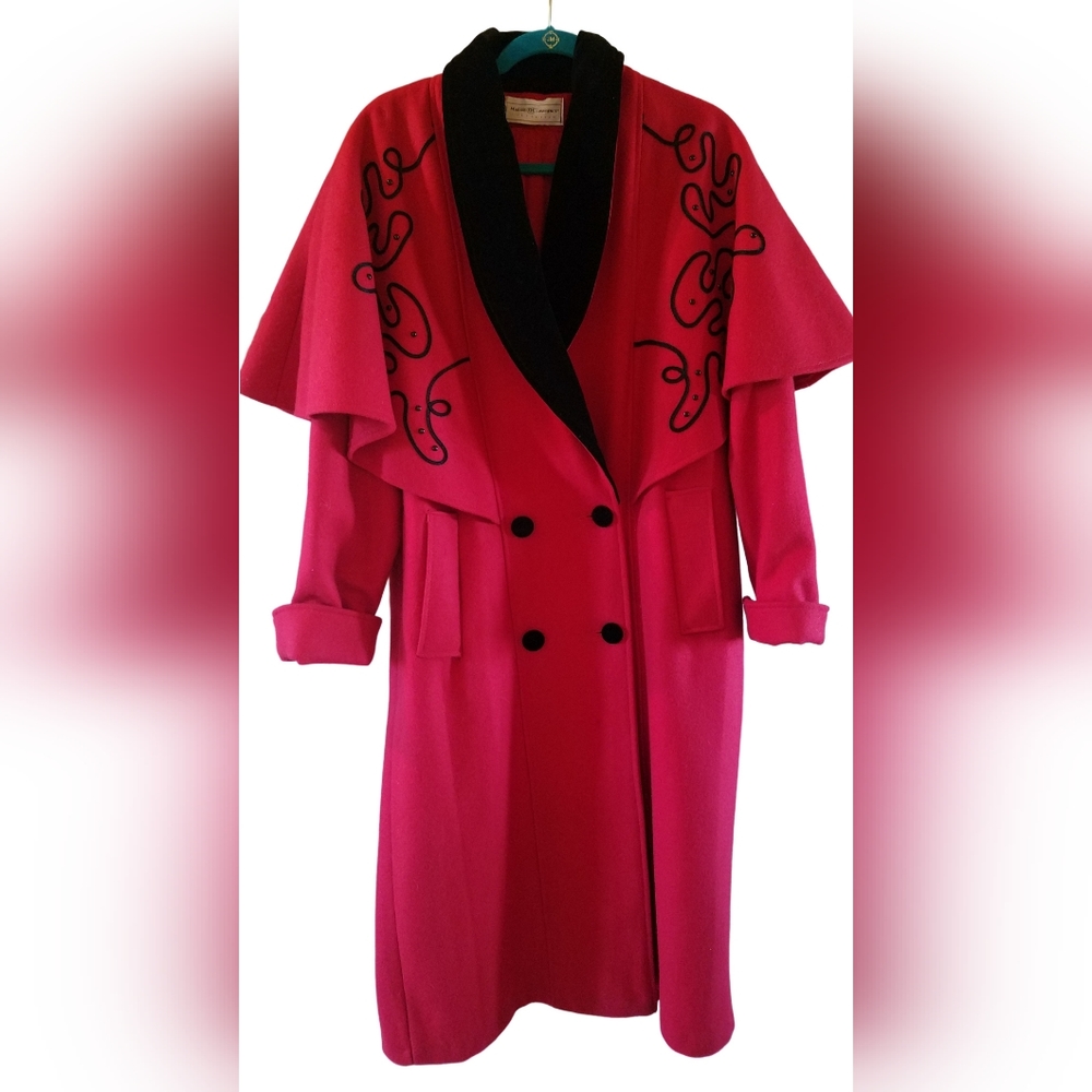 Maggie and Lawrence Vintage Wool Duster/Opera Coat Red and Black EUC Size XL
